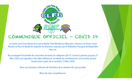 Centre Loire Forez Basket : Communiqué - COVID 19